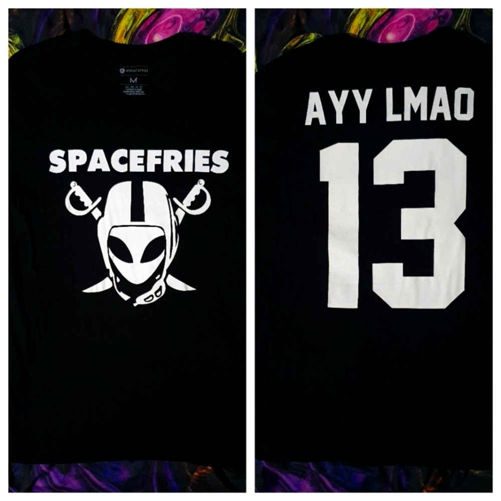 M - Spacefries Alien Raiders AYY LMAO 13 Double Sided Black Shirt